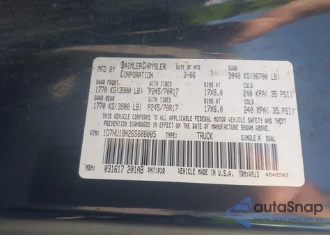 2006 Dodge Ram 1500 Slt/Trx4 Off Road/Sport из США, поврежденный, VIN 1D7HU18N26S608005